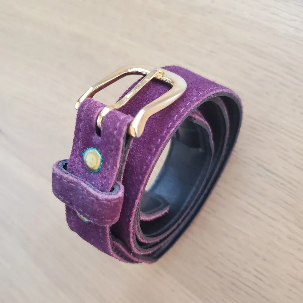 Vintage 80s Purple Suede Leather Belt